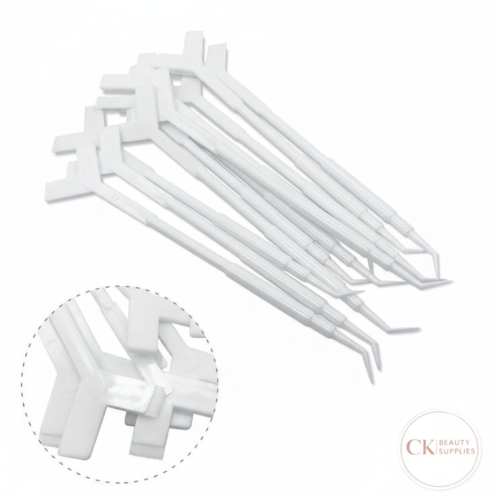 High-Class White Lash Lift Tools with Detail Inset and CK Beauty Supplies Logo