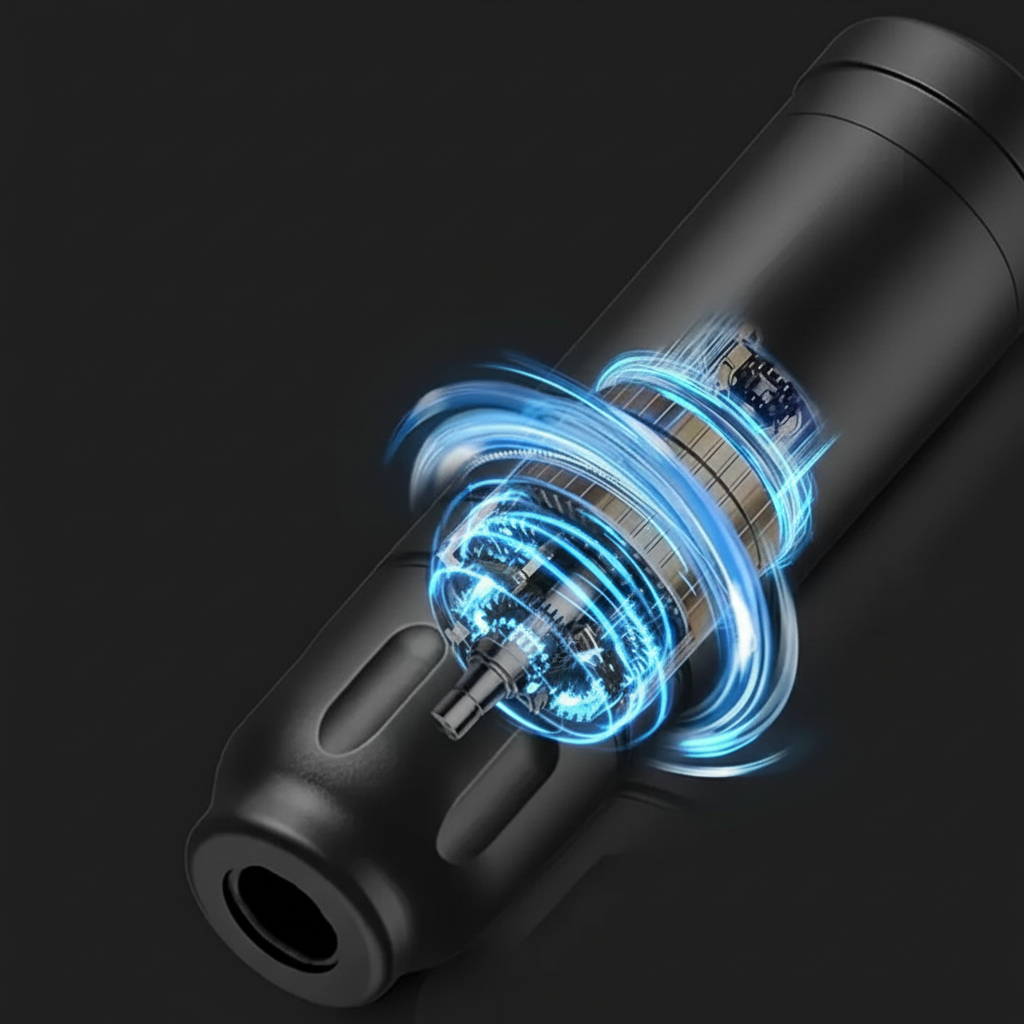 Enhanced Tattoo Pen Motor Cutaway - Professional Technical Image