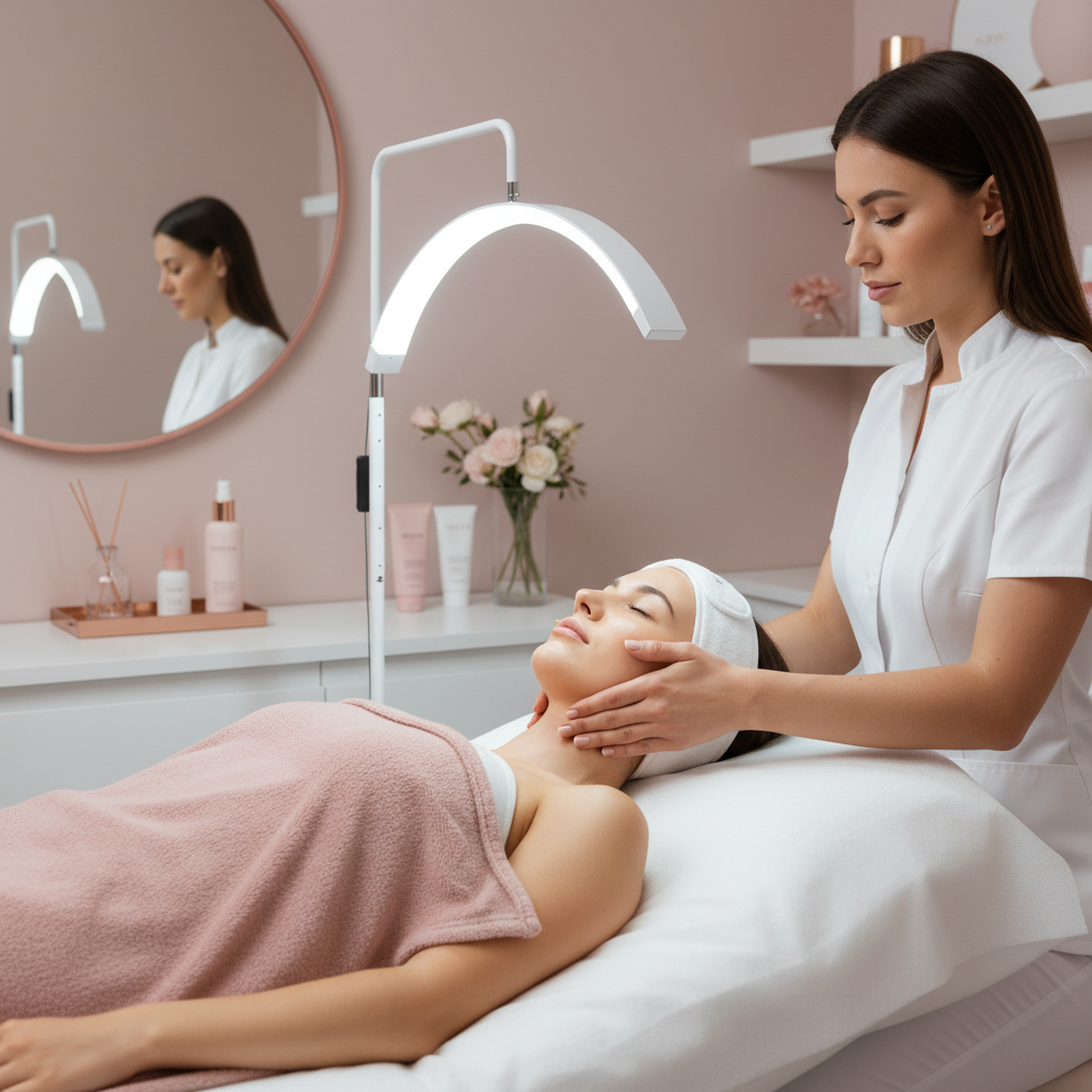 Facial Treatment with LED Lamp