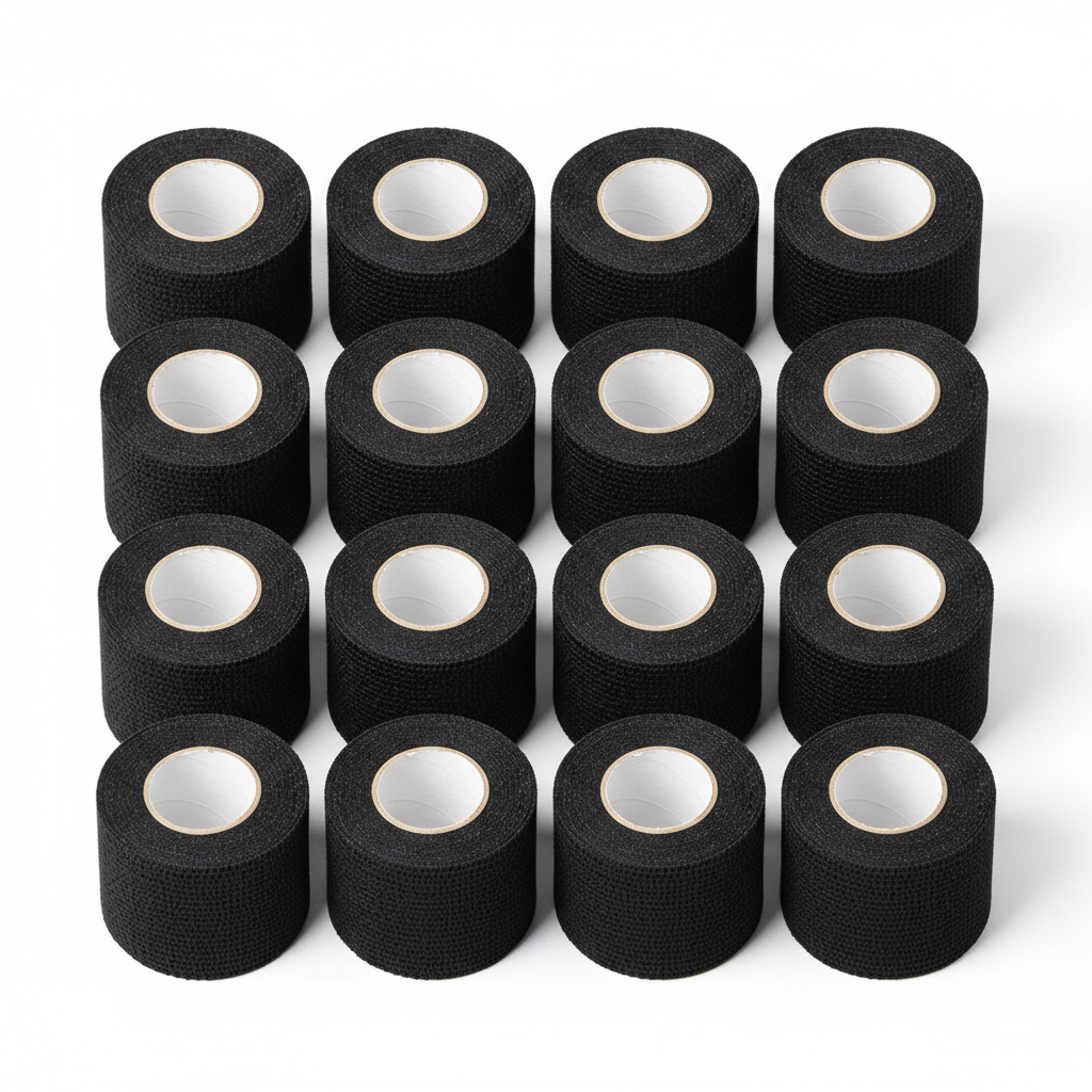 Professional black cohesive bandage tape grid display