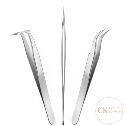 Professional Eyelash Extension Tweezers with CK Beauty Supplies Logo