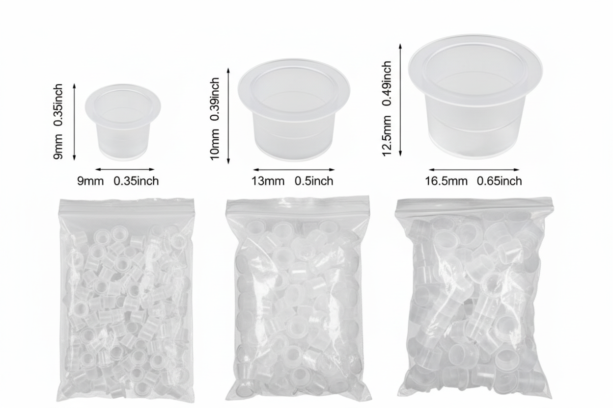Professional ink cup sizing guide with measurements